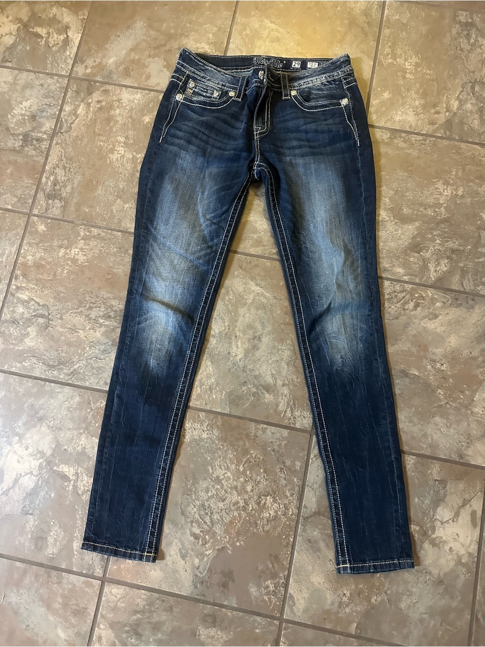 Miss Me Dark Blue Skinny Jeans with Whiskering